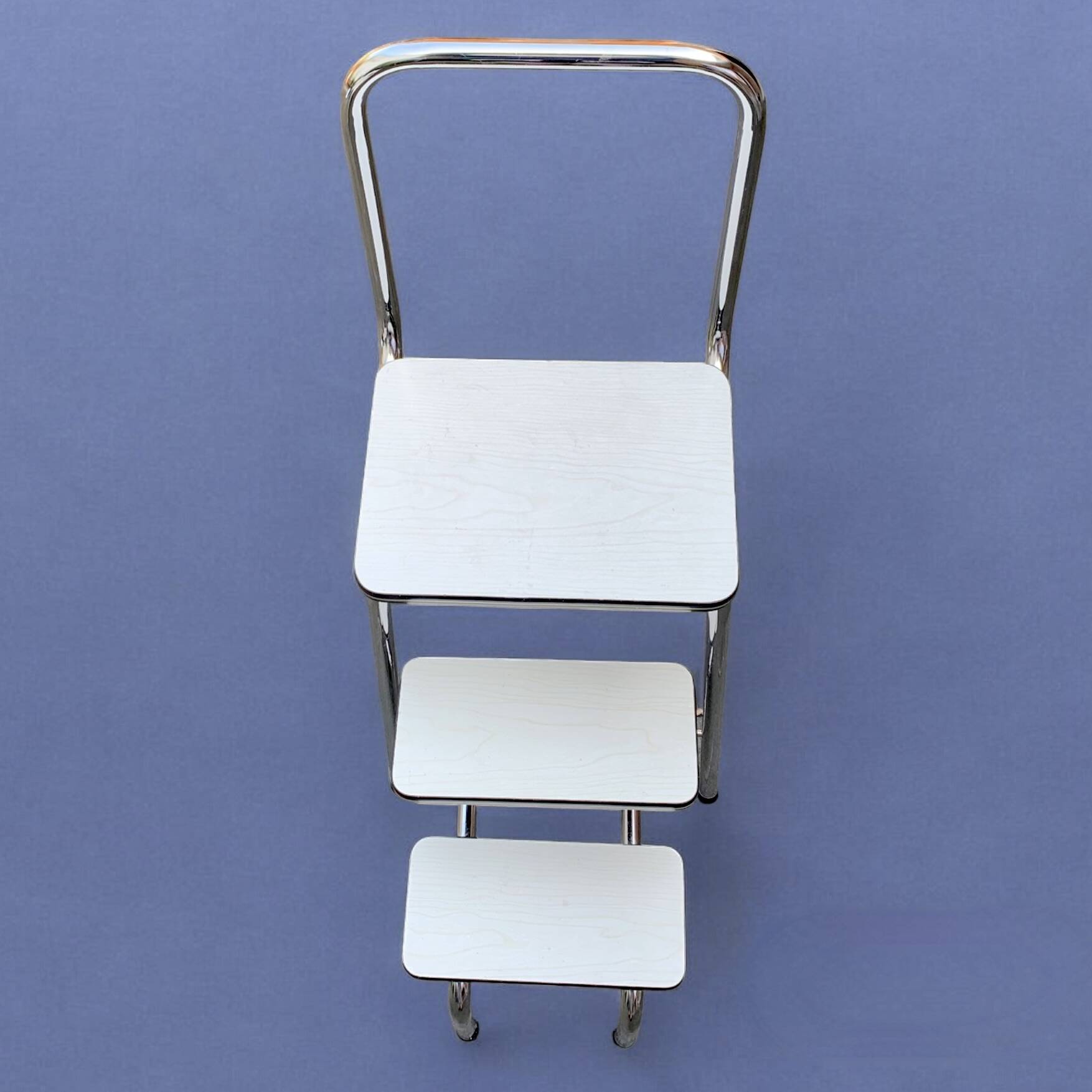Vintage stepladder in Formica, wood and chromed metal