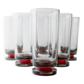 Ensemble vintage de 6 verres à boire des années 1970, verre gris avec pied rouge, flûtes à champagne, verres à vin ou à eau, décoration de table, idée cadeau élégante