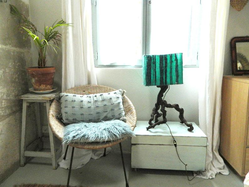 Large wooden lamp of vine stump