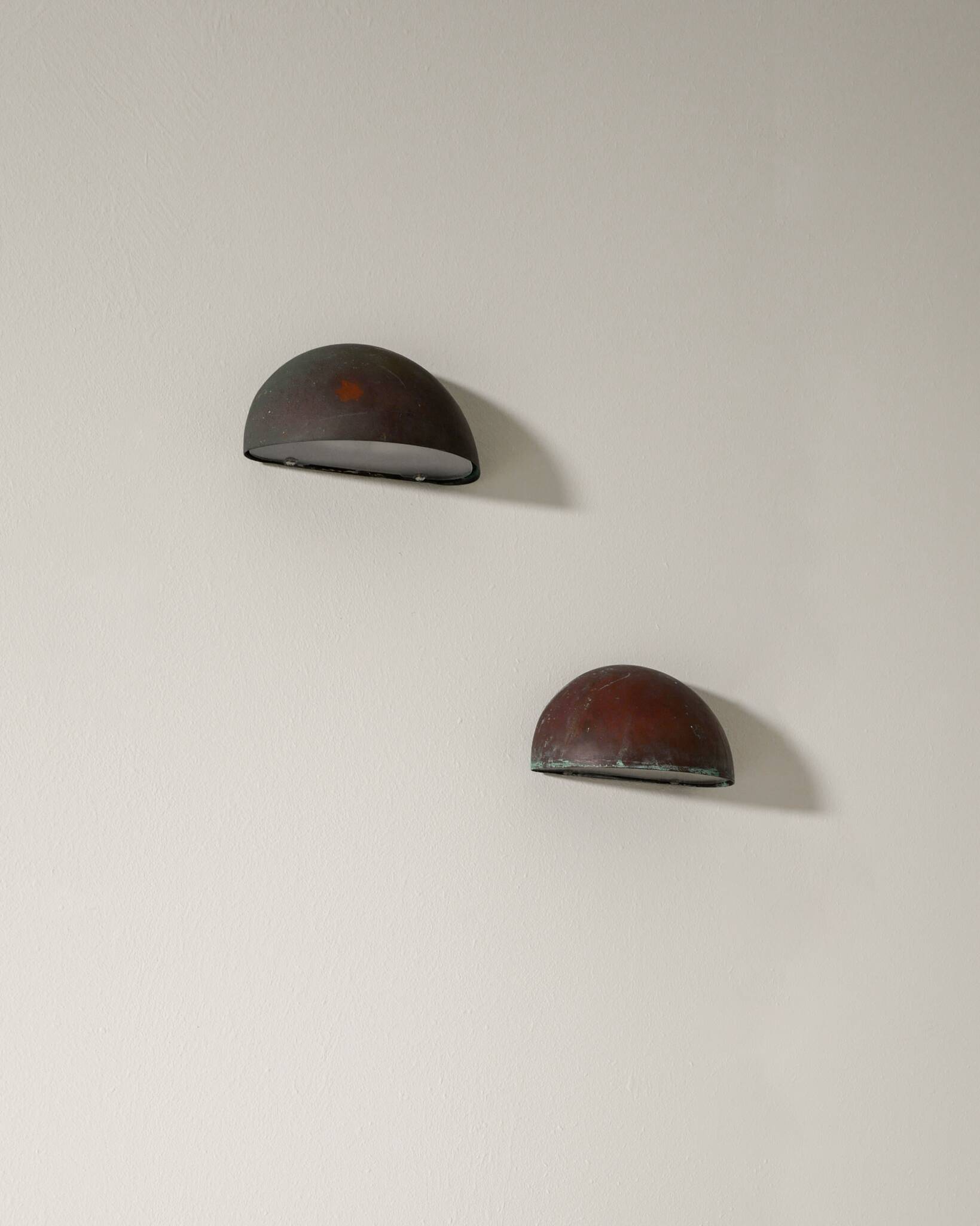 Pair of Round Vintage Danish Copper Wall Sconces Lamps, 1960s