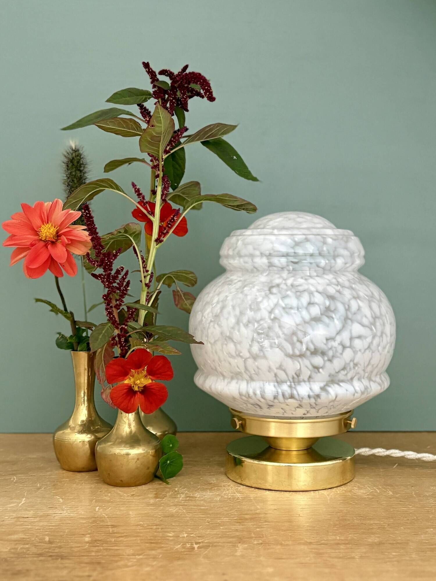 Vintage Art Deco globe table lamp in white Clichy glass