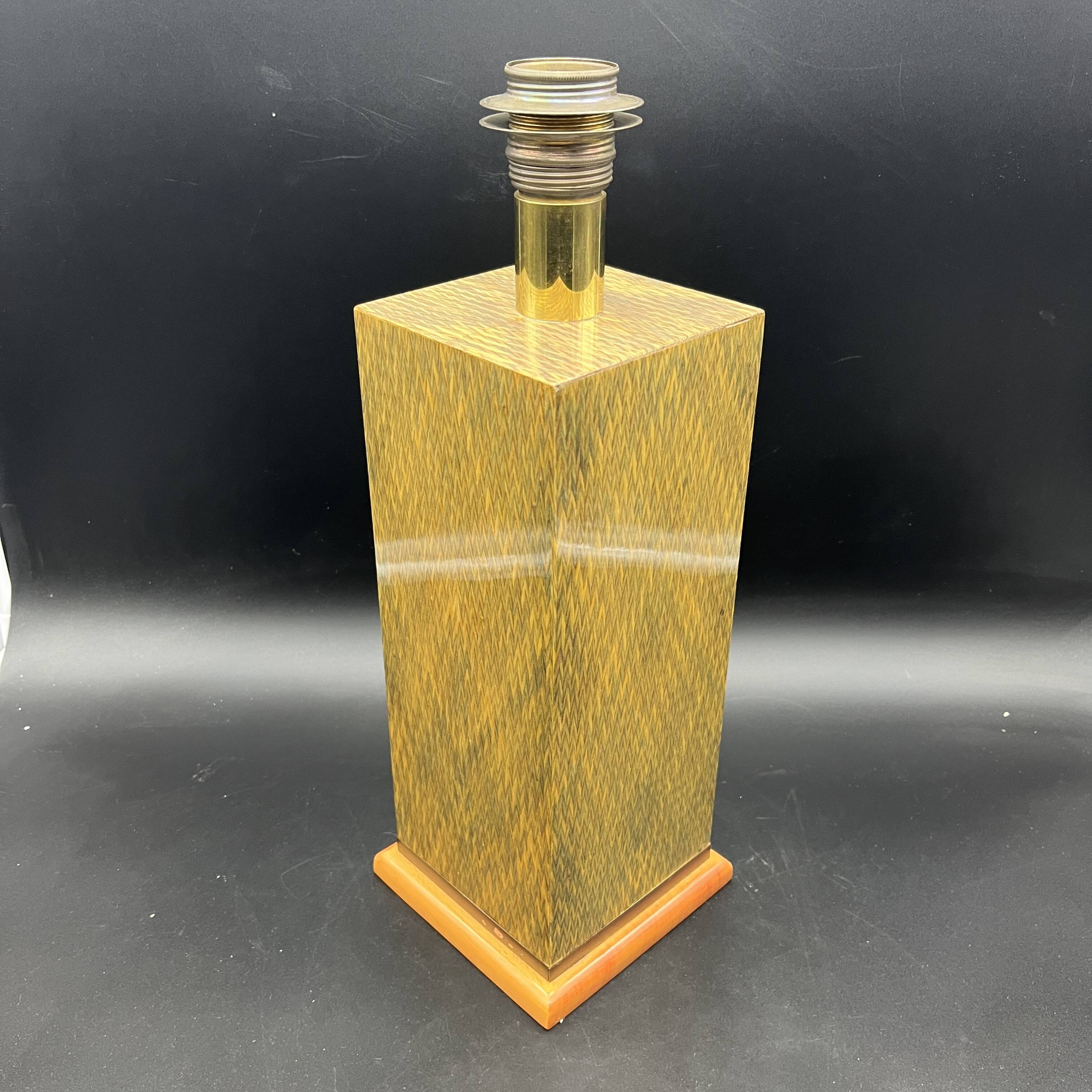 Lamp base in varnished marquetry and gilded brass Jean Claude Mahey