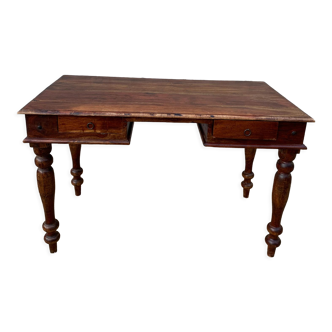 Bureau 2 tiroirs en bois acacia style colonial