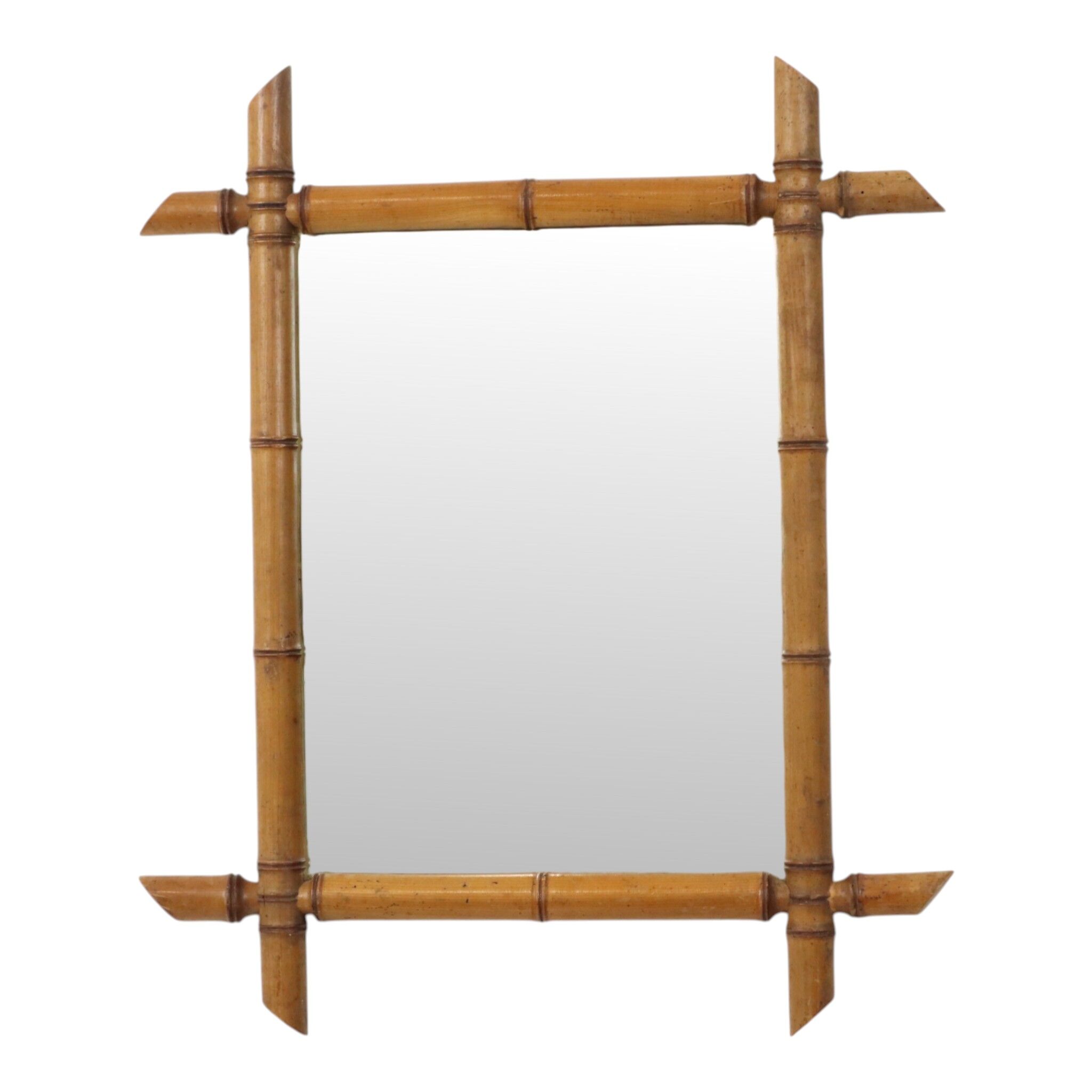 French Wooden Mirror, Faux Bamboo Chinoiserie, 57x47cm