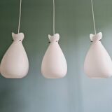 Set of 3 Scandinavian pendant lights in white satin glass, 1960s