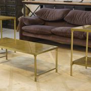 Ensemble table basse et 2 bouts de canapé néo-classiques en verre églomisé, 1980