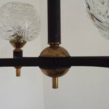 French Vintage Retro Mid Century Black & Gold 4 Arm Chandelier with Glass Shades 5015