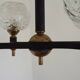 French Vintage Retro Mid Century Black & Gold 4 Arm Chandelier with Glass Shades 5015