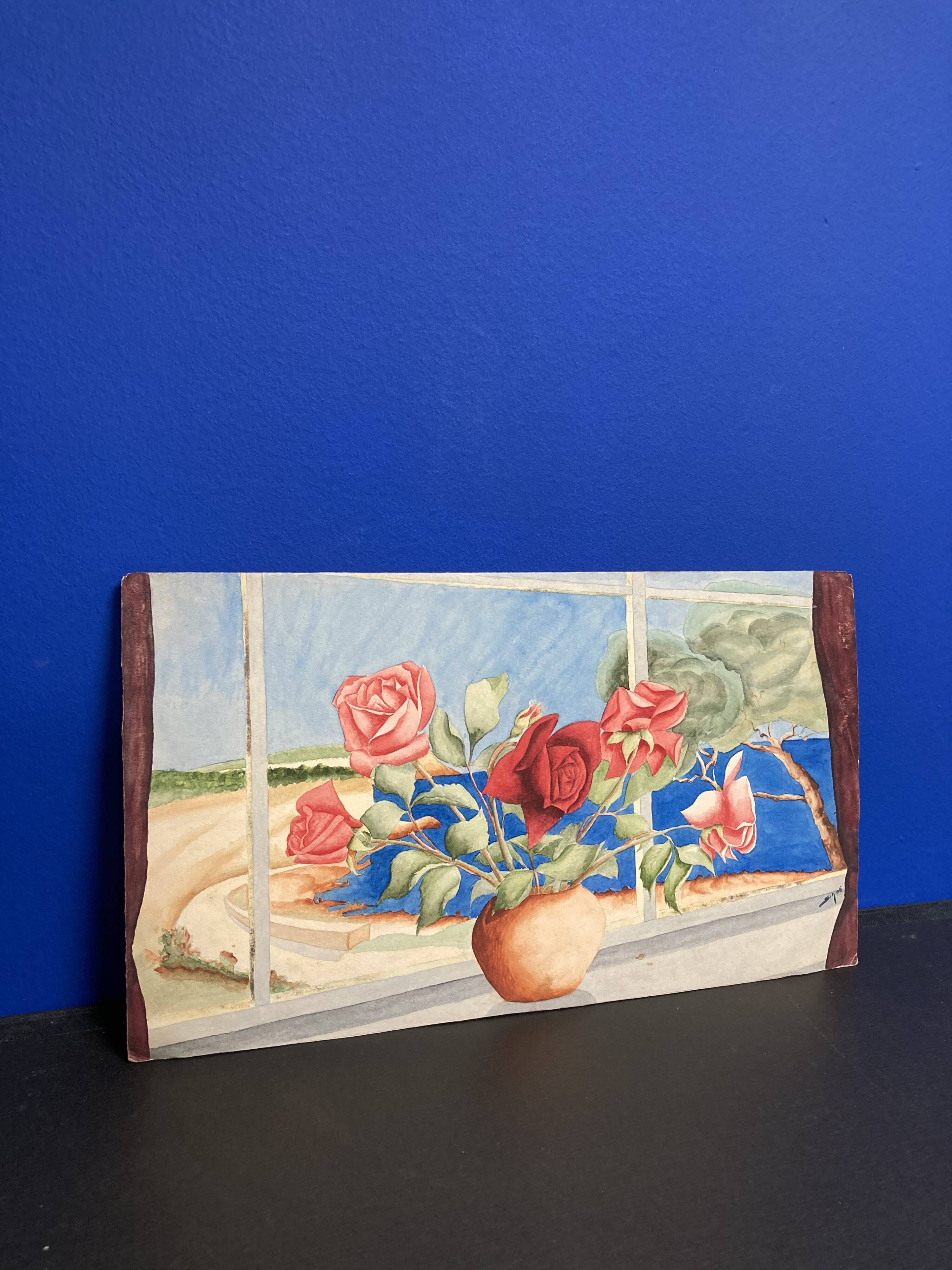 Watercolor with vintage bouquet