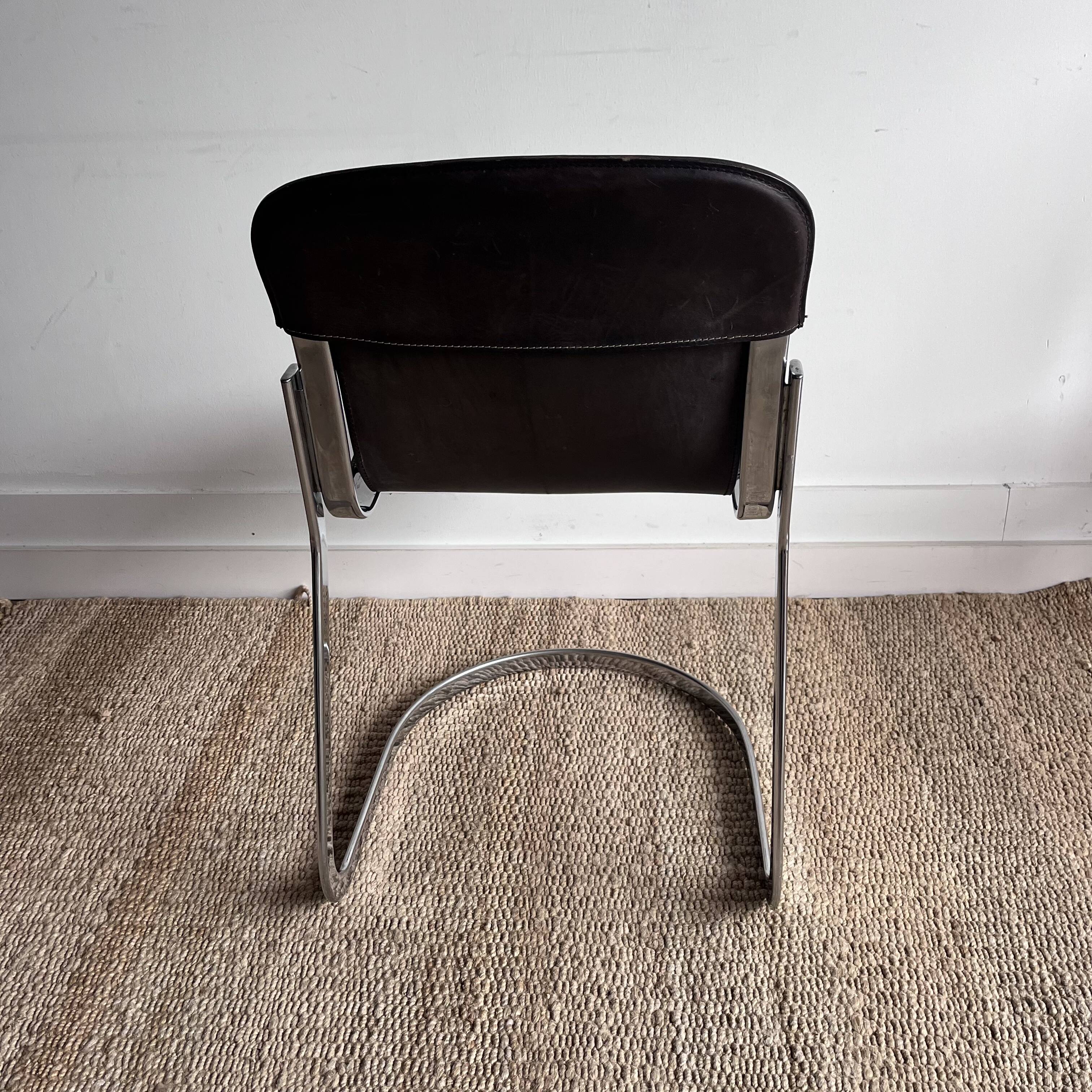 Chrome and Leather Chair by Willy Rizzo for Cidue — Italy, 1970s