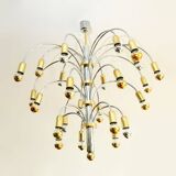 Post-modern chandelier with 24 lights in chrome and gold metal, Germany, 1970.
