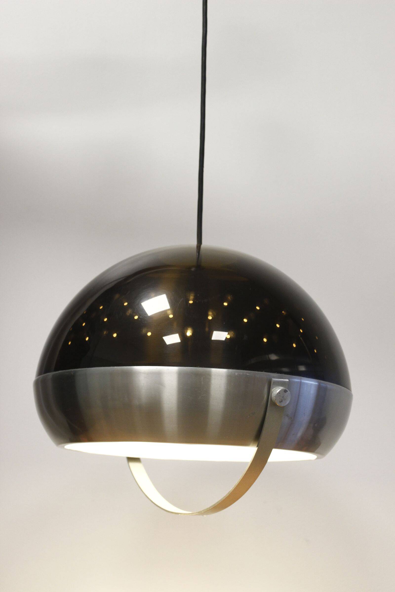 Space Age pendant chandelier smoked plexiglass & aluminum 1970s