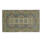 Tapis turc fait main en laine et coton vert bleu des années 1970 110x194