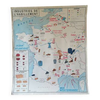 Affiche scolaire vintage MDI : France, Commerce et Industries de l'habillement.