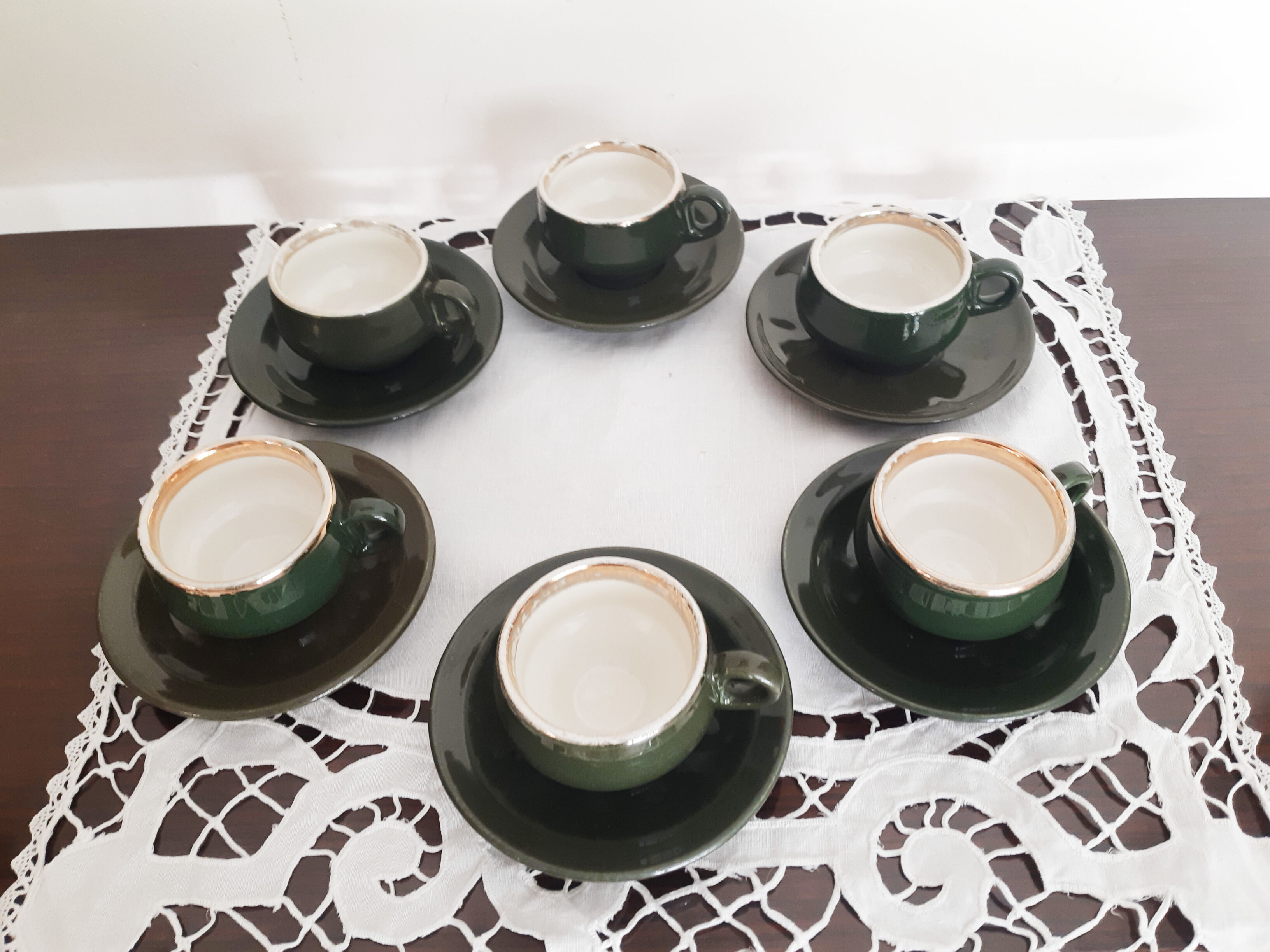 Tasses à café bistrot  Helvetia , vertes et or