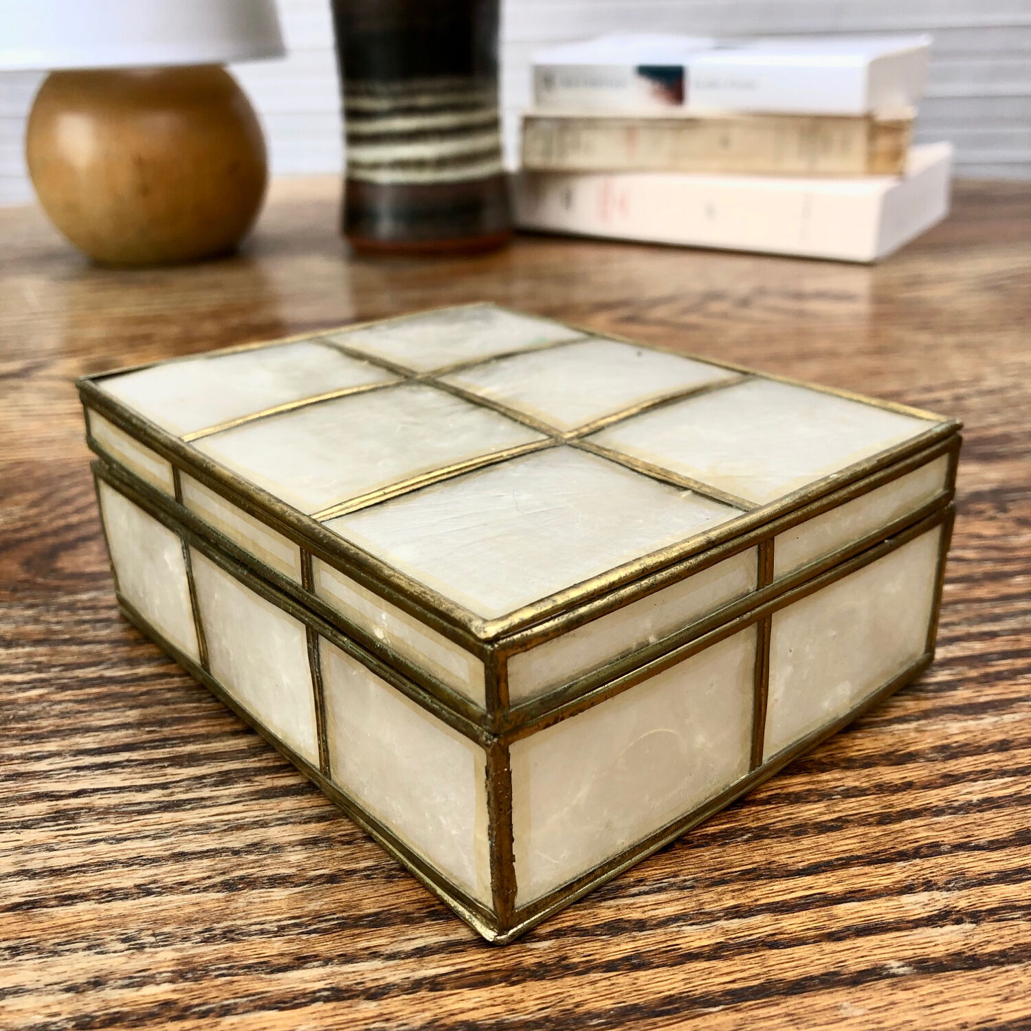 Mother-of-pearl and brass box