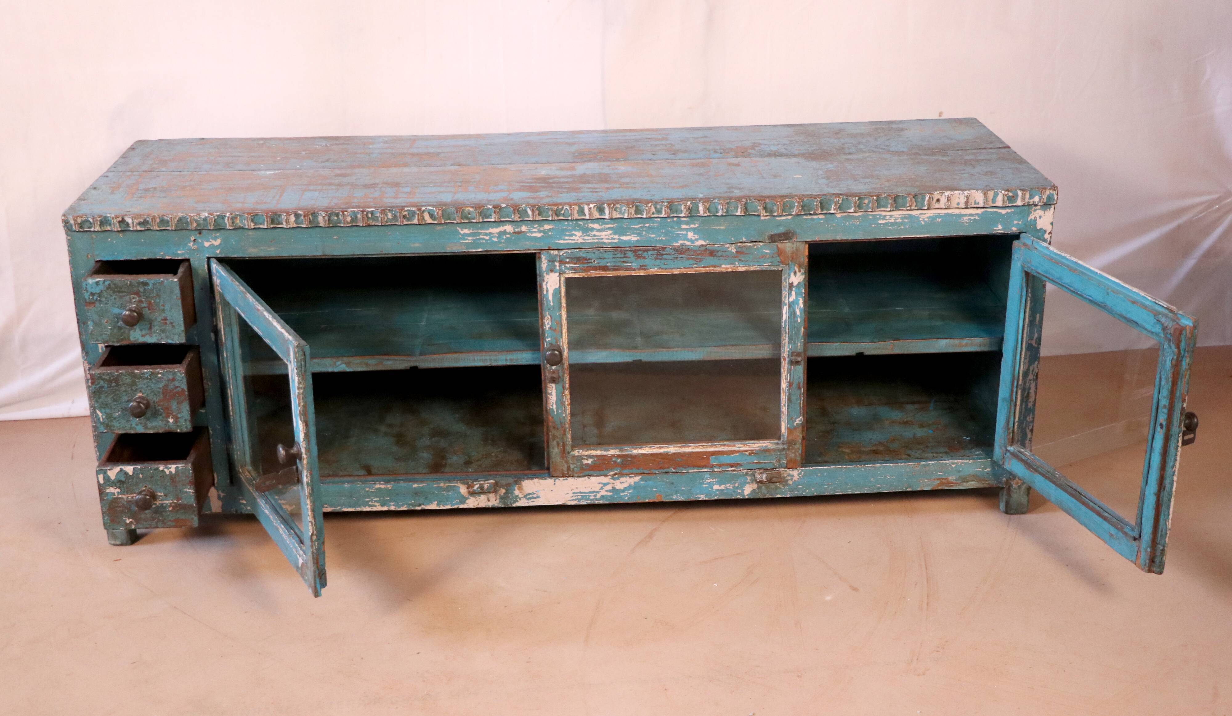 Old low sideboard, tv stand in original blue patina burmese teak