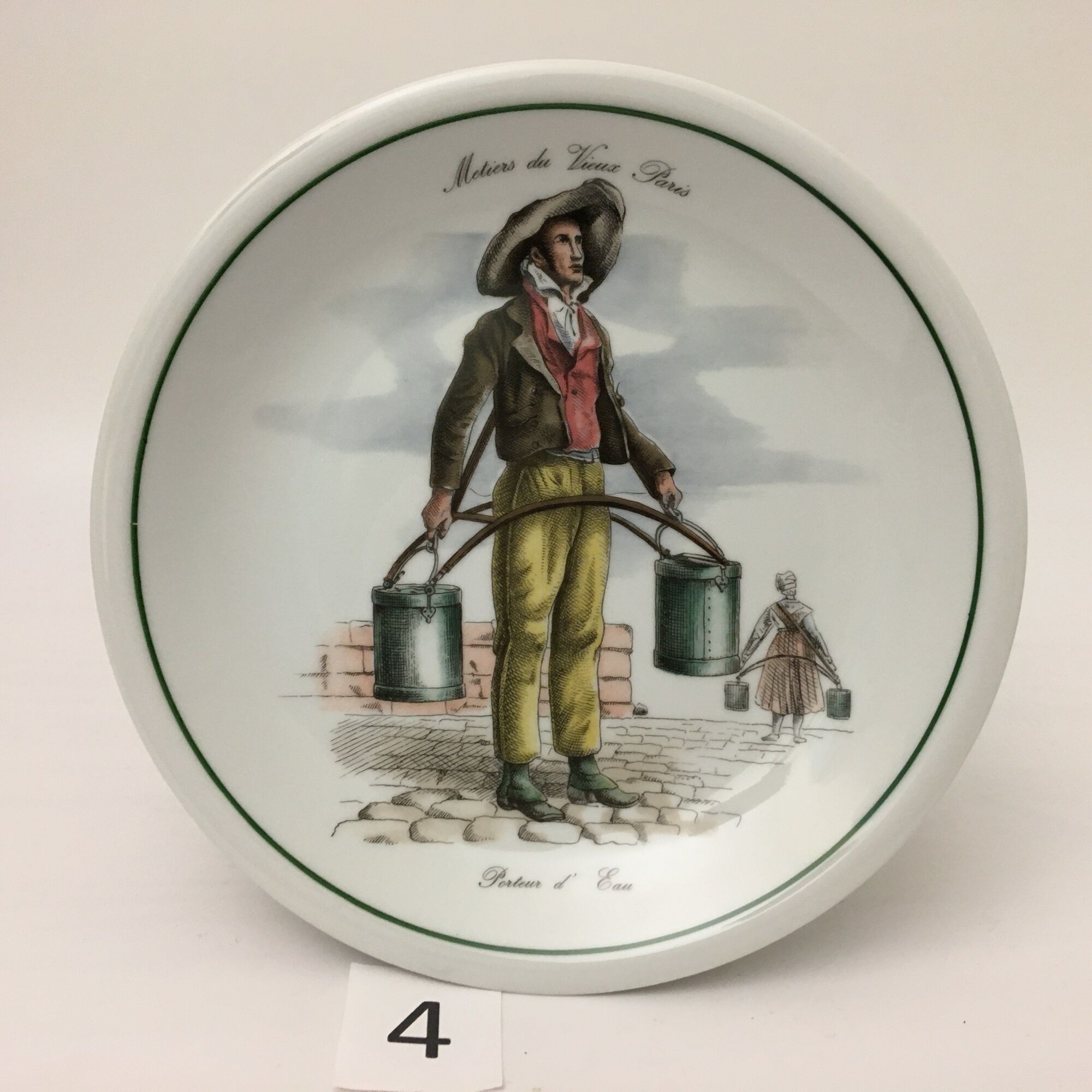 6 Dessert Plates "Métiers du vieux Paris", Porcelaine du Berry