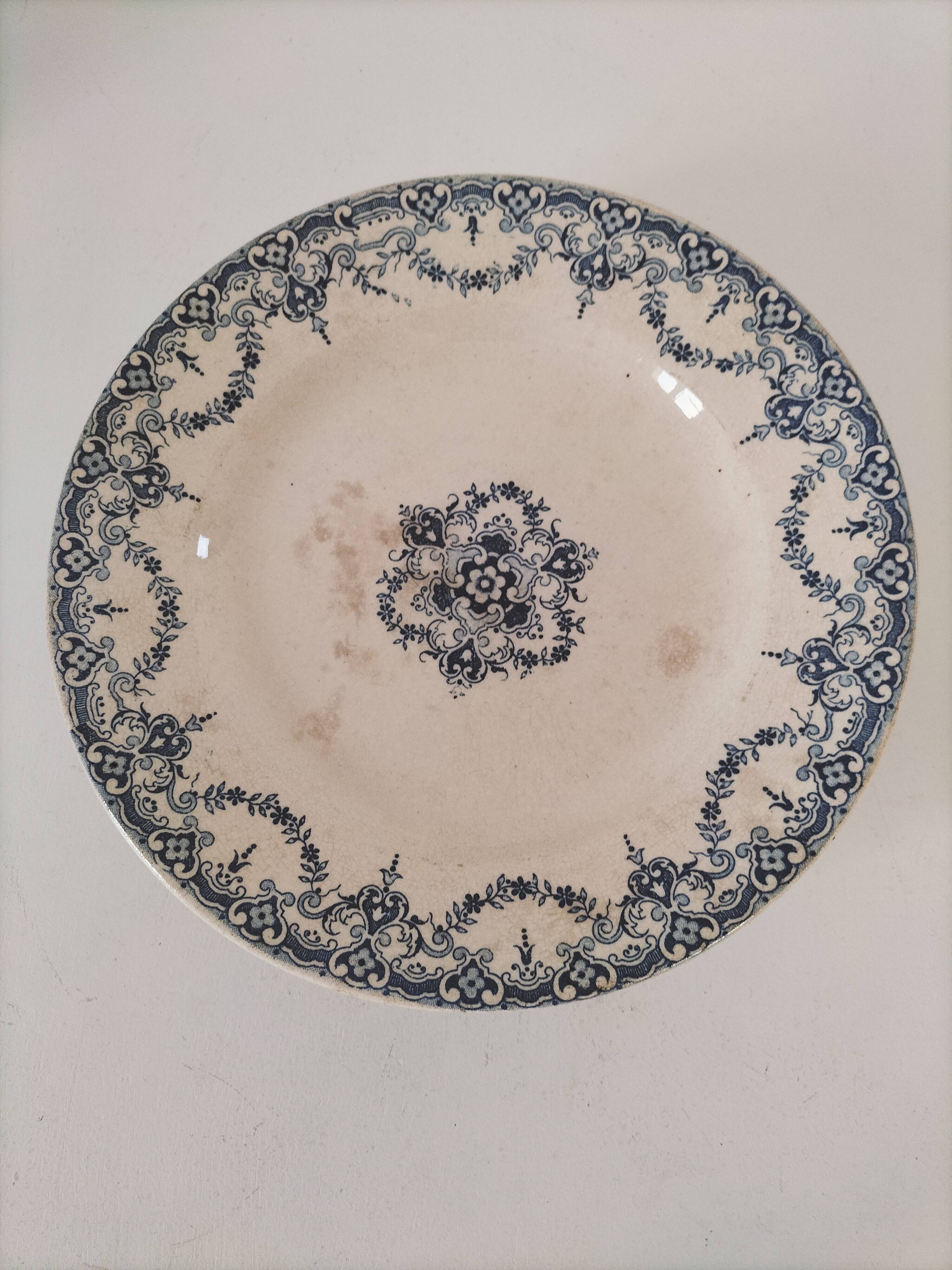 E. Bourgeois footed plate – Excelsior blue decoration, late 19th century