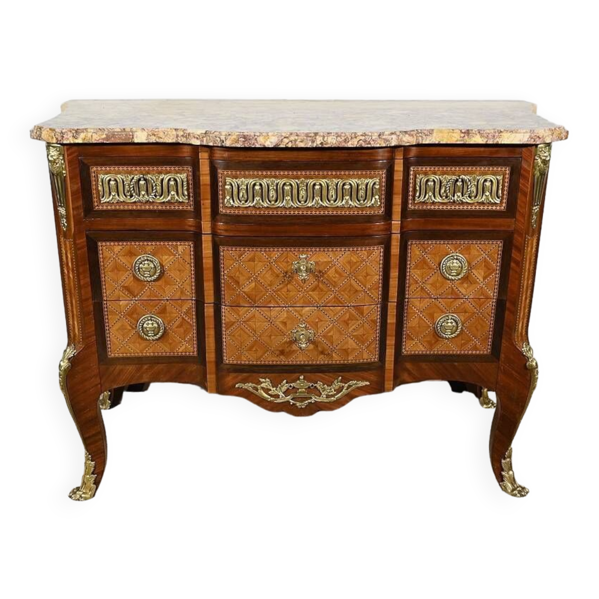 Rosewood and Amaranth chest of drawers, Louis XV / Louis XVI Transition style – Late 19th century
