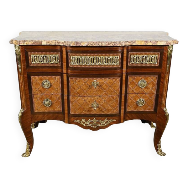 Commode en Bois de Rose et Amarante, style Transition Louis XV / Louis XVI – Fin XIXe