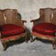 Paire de fauteuils en bois et rotin, style Louis XV