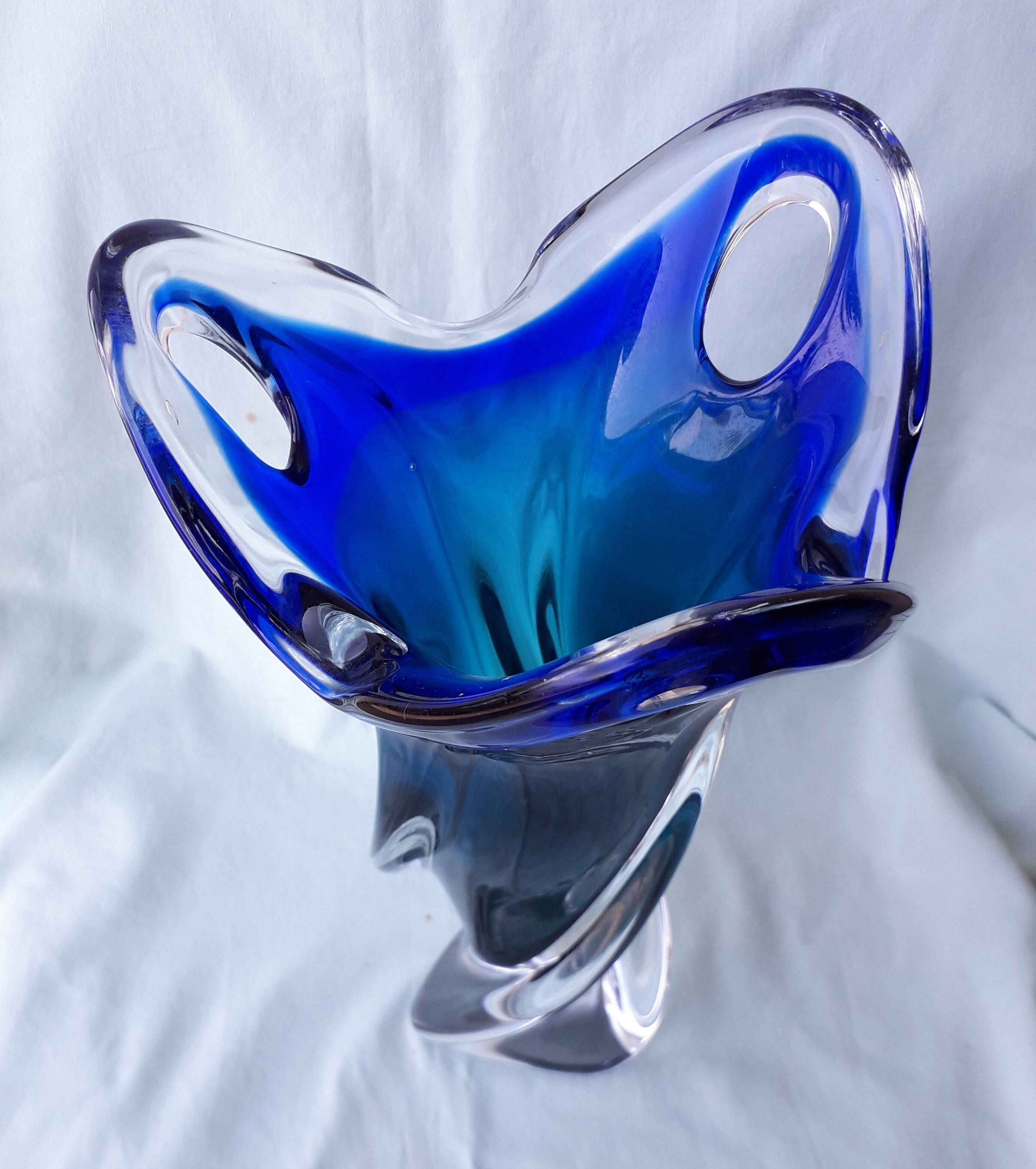 Blue glass vase in Murano style