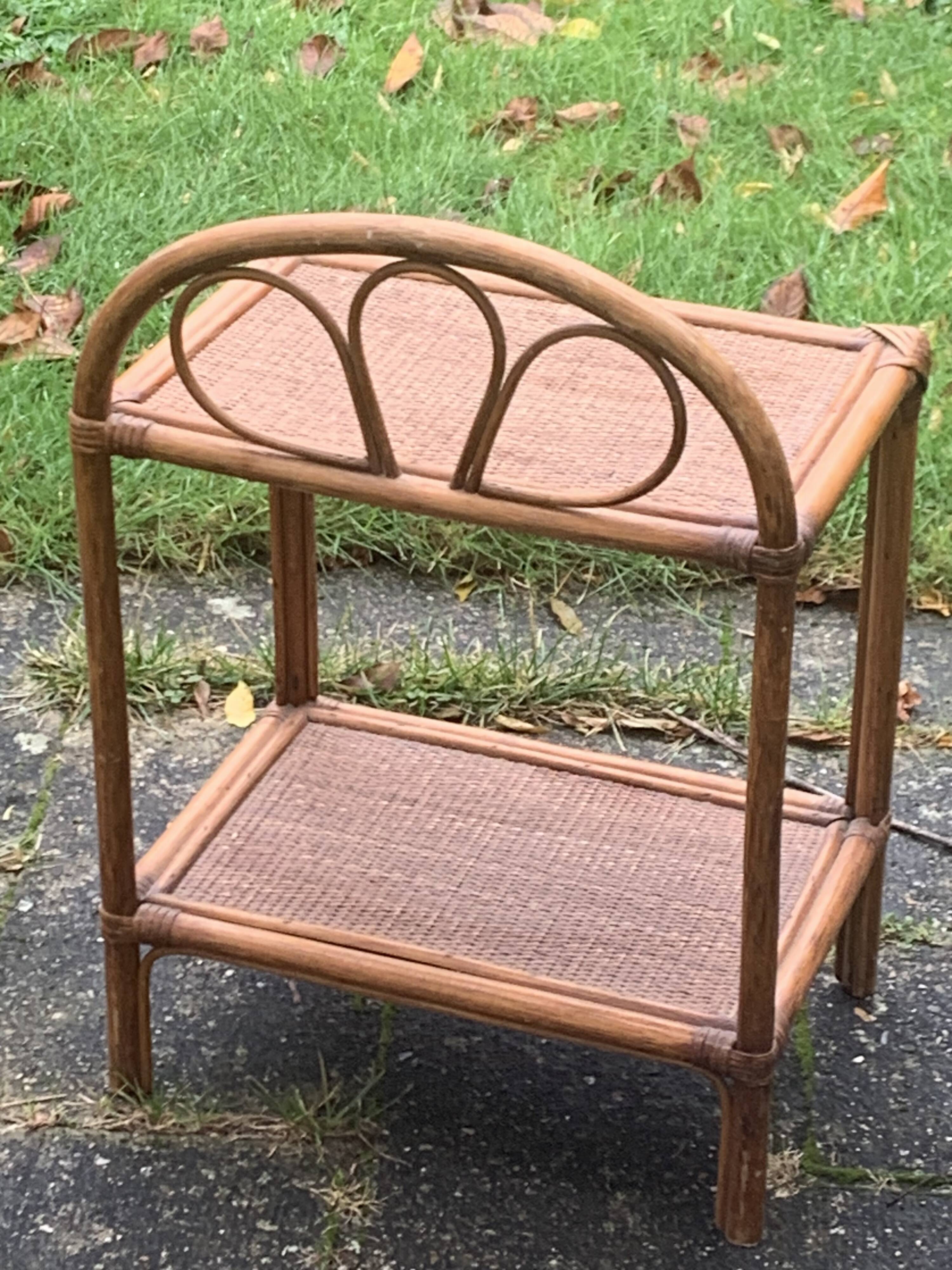 Bedside table, vintage bamboo and rattan shelf