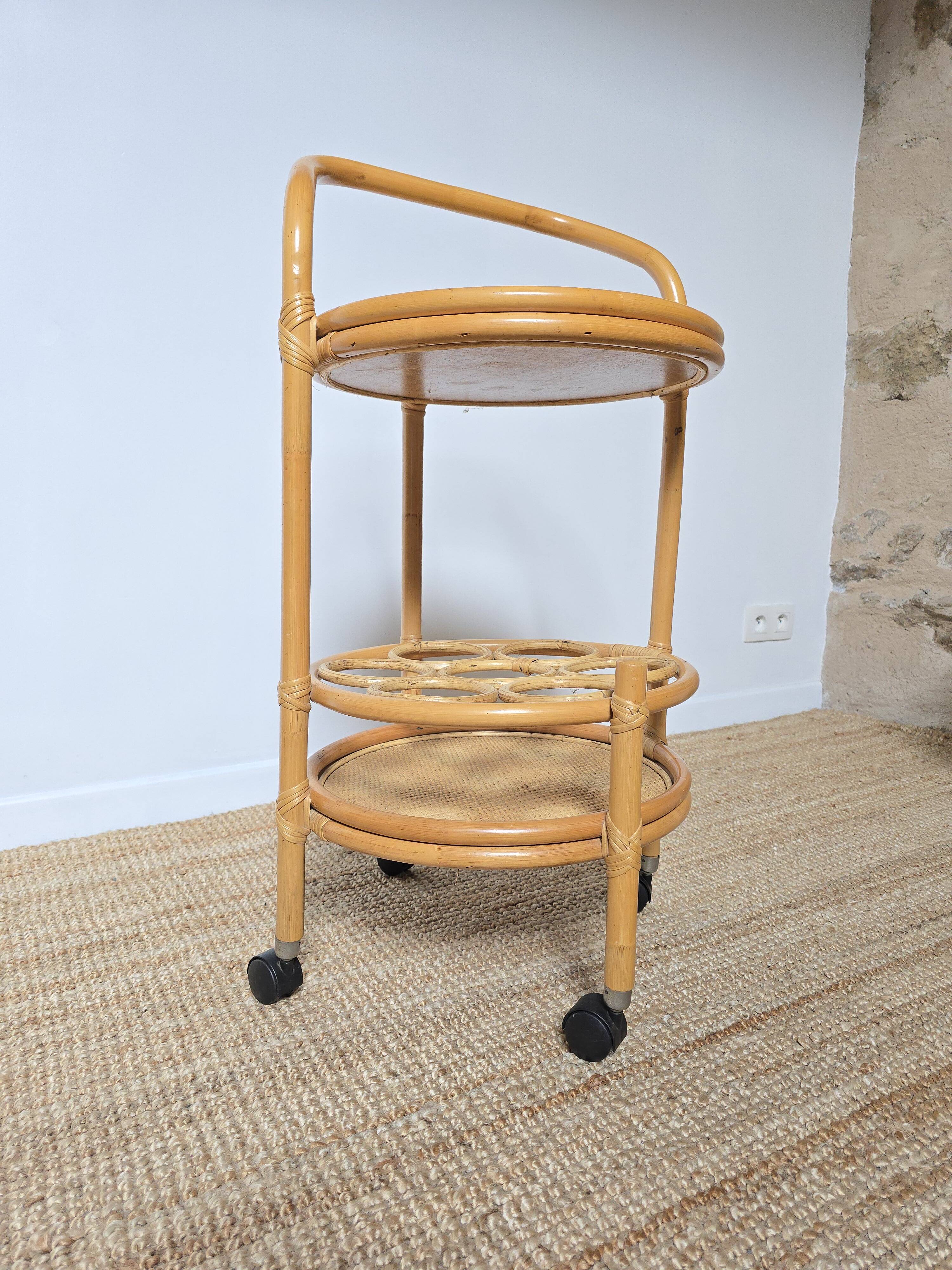 Vintage rattan bar trolley