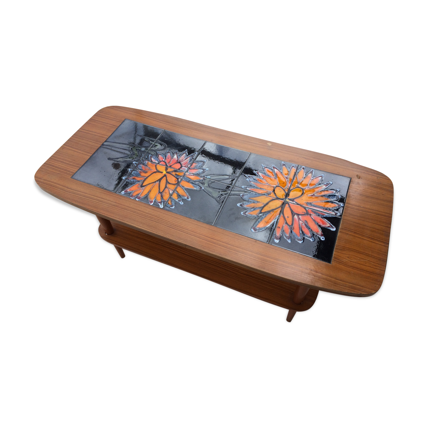 Scandinavian ceramic and teak design vintage coffee table