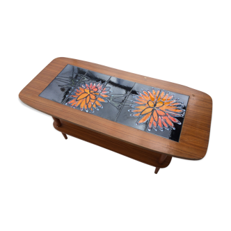 Table basse vintage design scandinave céramique et teck