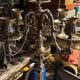 Silver metal candlestick 5 lights baroque style