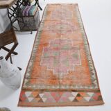 3x10 Orange Brown Handmade Wool Vintage Runner Rug, 103x323Cm SK 18245