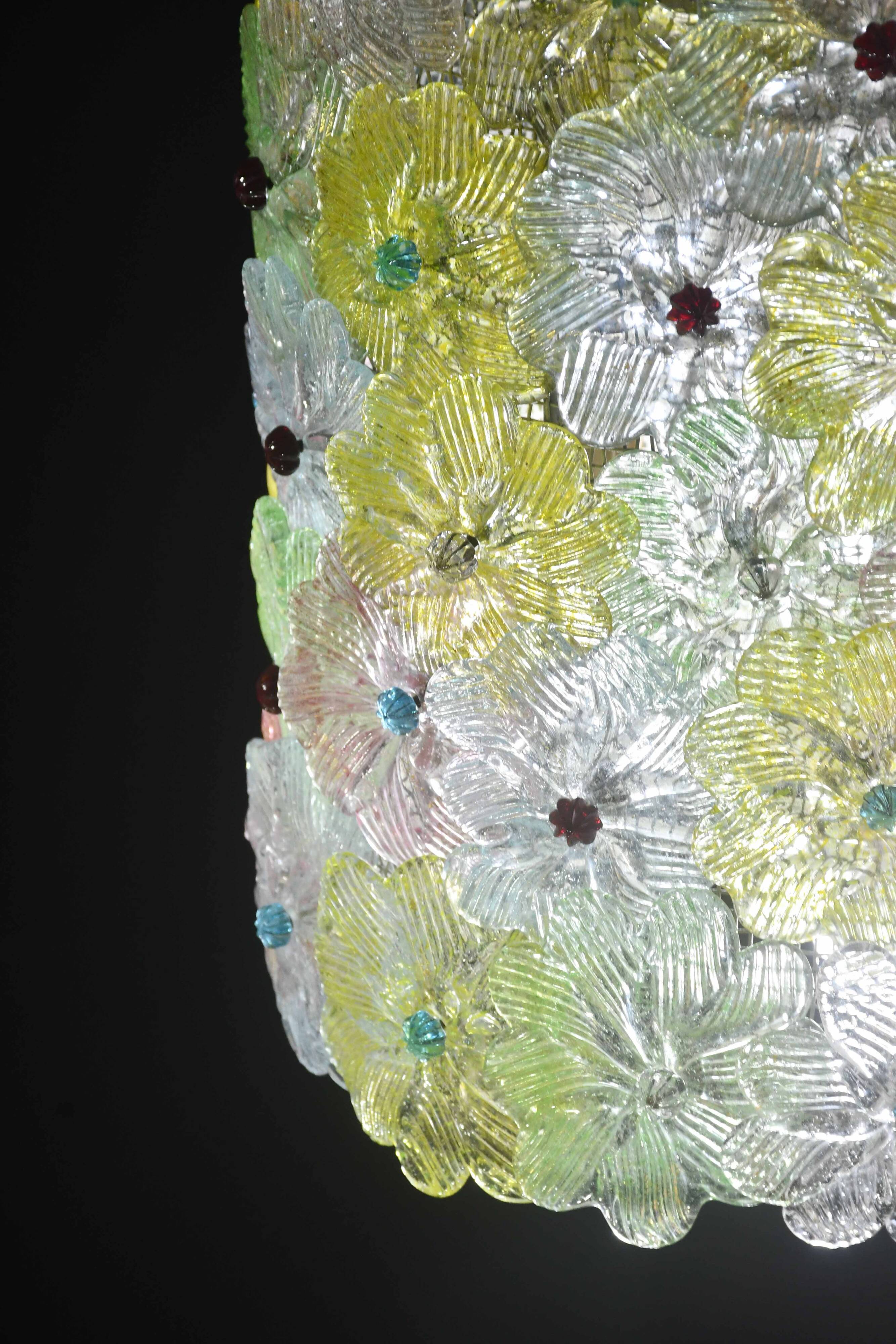 Amazing Vintage Multicolor Murano Glass Flower Chandelier by Seguso