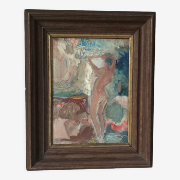 Painting, Oil on panel, Female nude.
