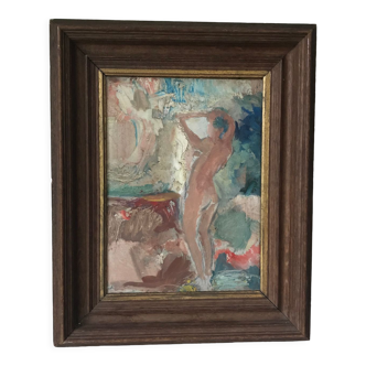 Painting, Oil on panel, Female nude.