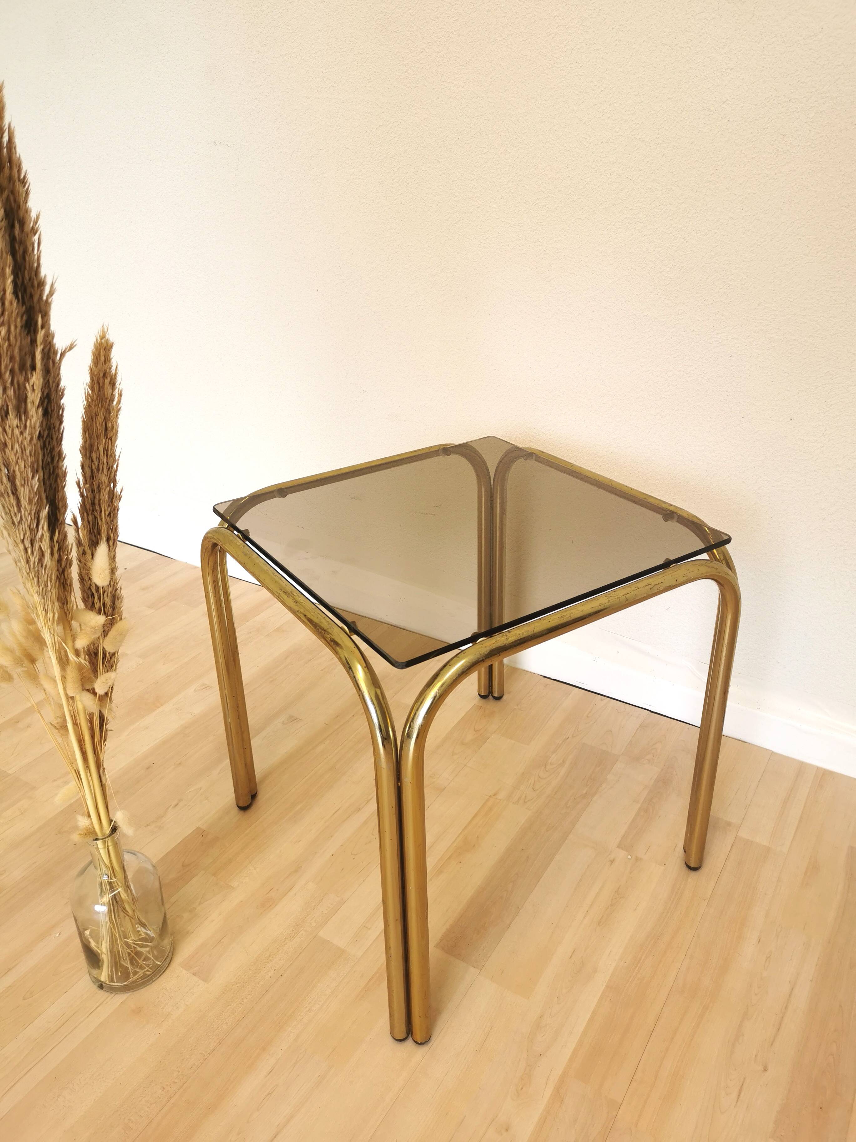 Vintage Italian Coffee Table: Brass & Smoked Glass, Mid-Century Modern