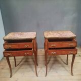 Pair of transitional bedside tables in veneered wood