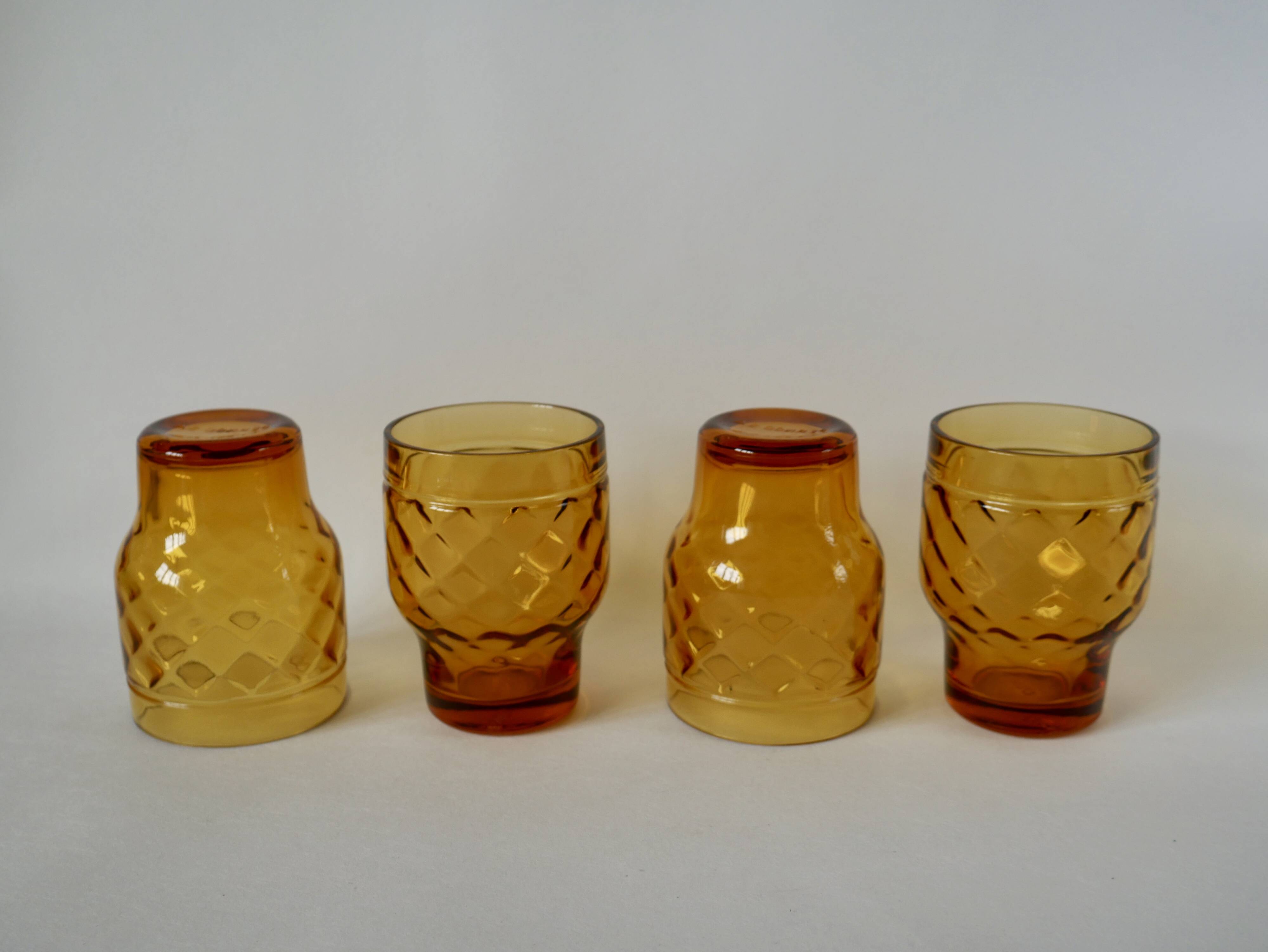 Lot de 4 verres ambrés Pernod années 70