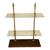 Shelf, glass counter display, brass and wood, Siegel Paris