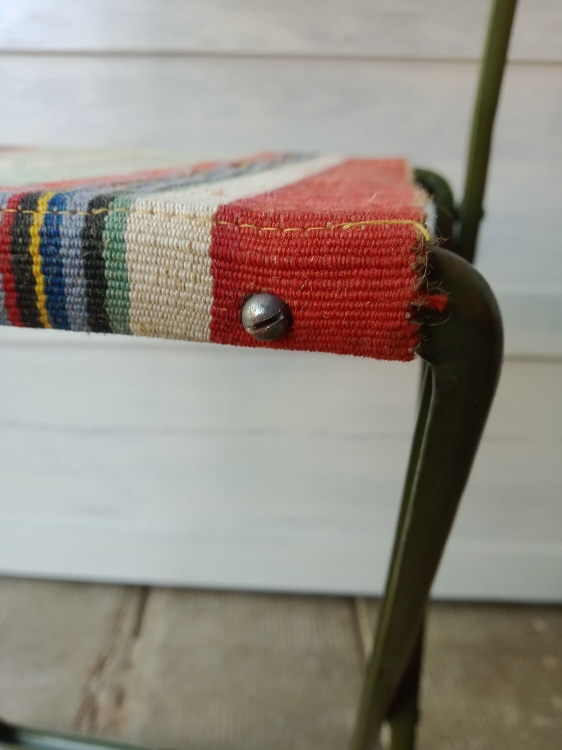 Vintage metal and canvas folding camping chairs