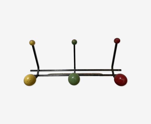 Patère ancienne vintage années 60 boules couleurs bois, déco pop