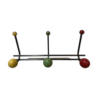 Patère ancienne vintage années 60 boules couleurs bois, déco pop