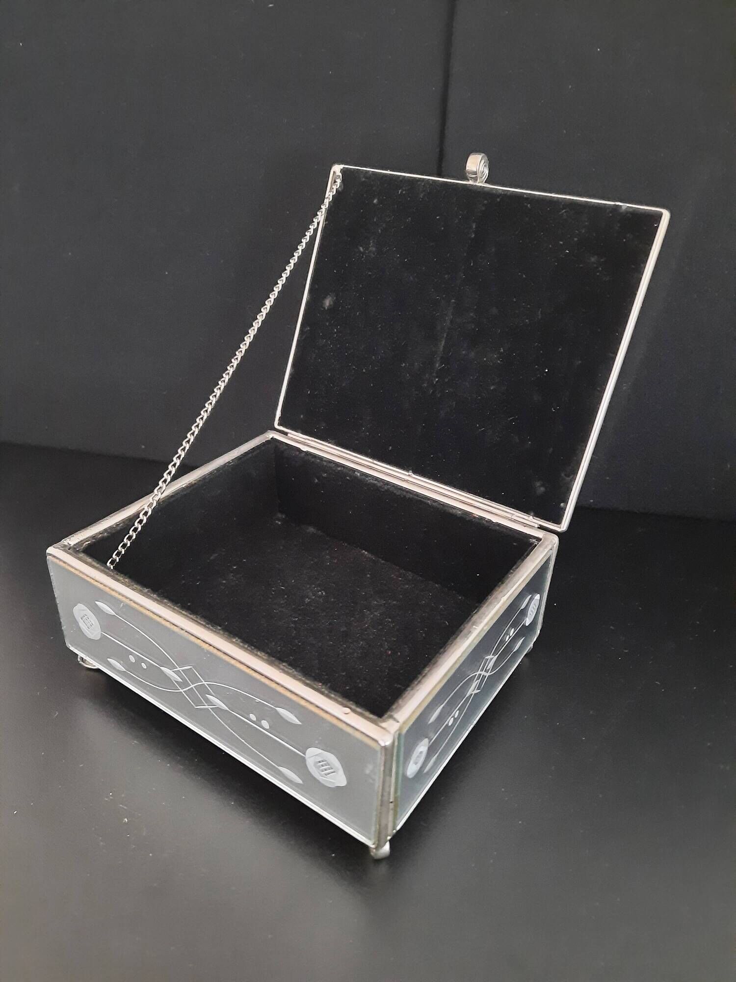 Vintage jewelry box 1950 50' 1960 60' beveled mirror rose pattern