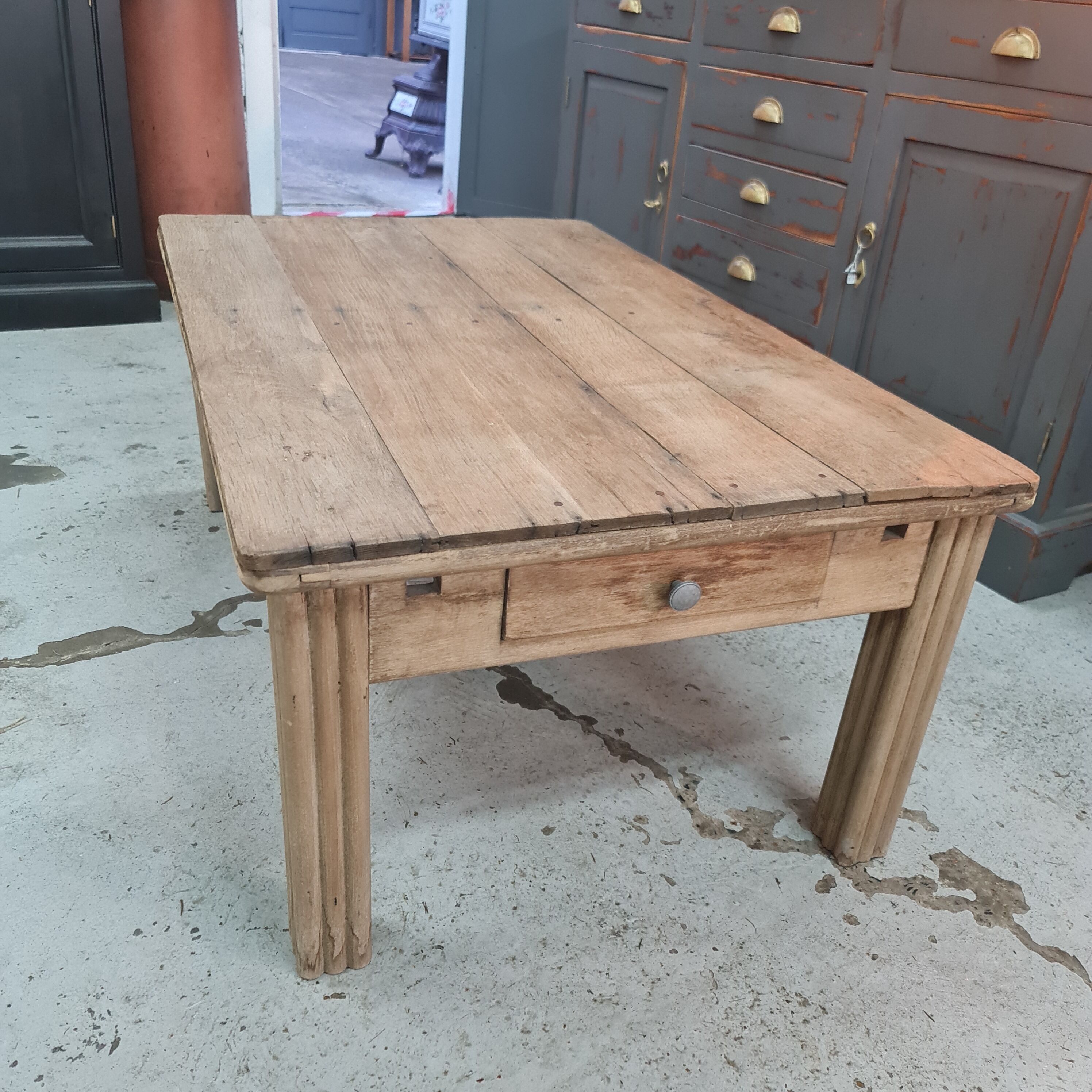 Old oak coffee table with a drawer