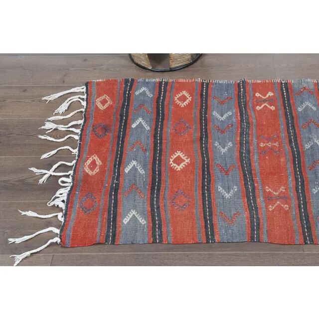 1970s Turkish Oushak Handmade Wool Cotton Red Runner Rug 74x338