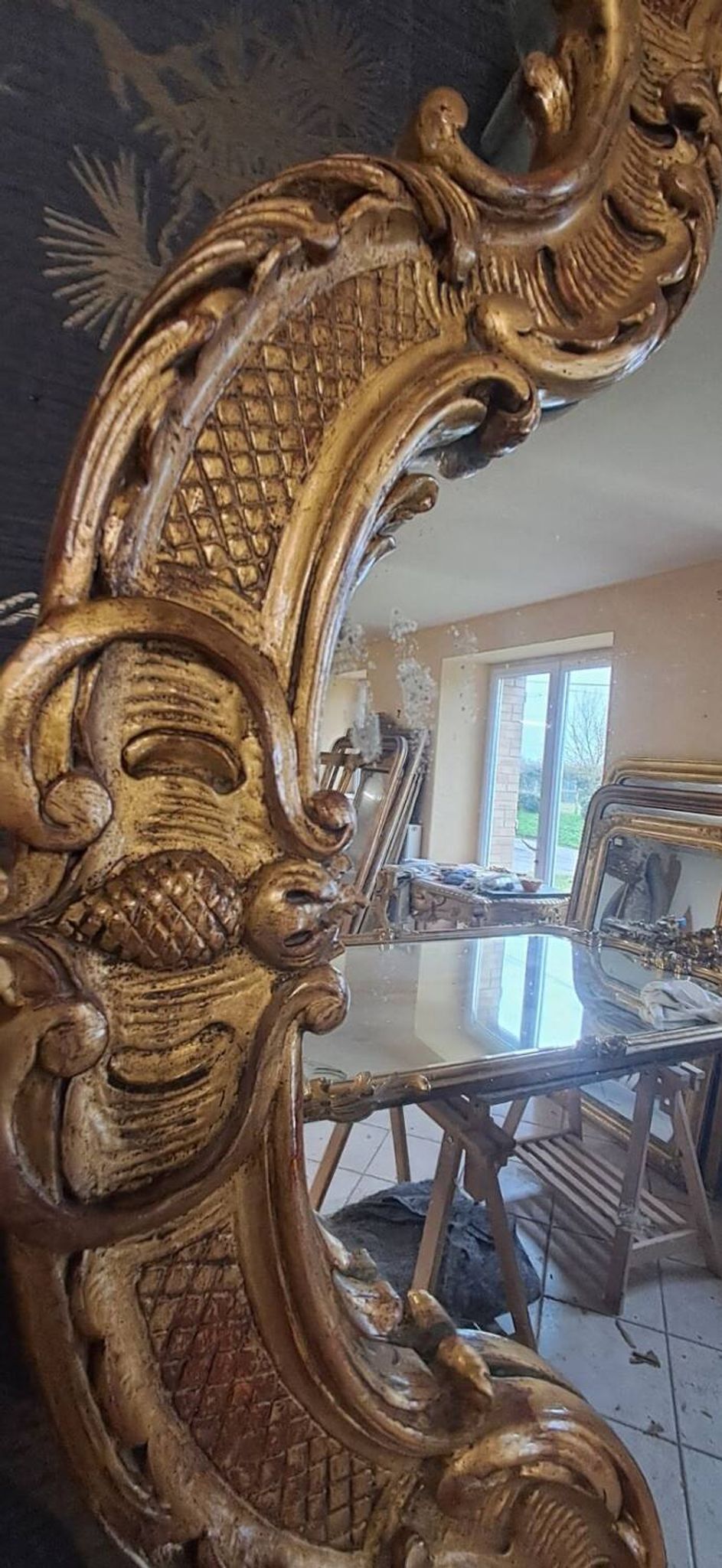 XX carved wood mirror 95 x 67