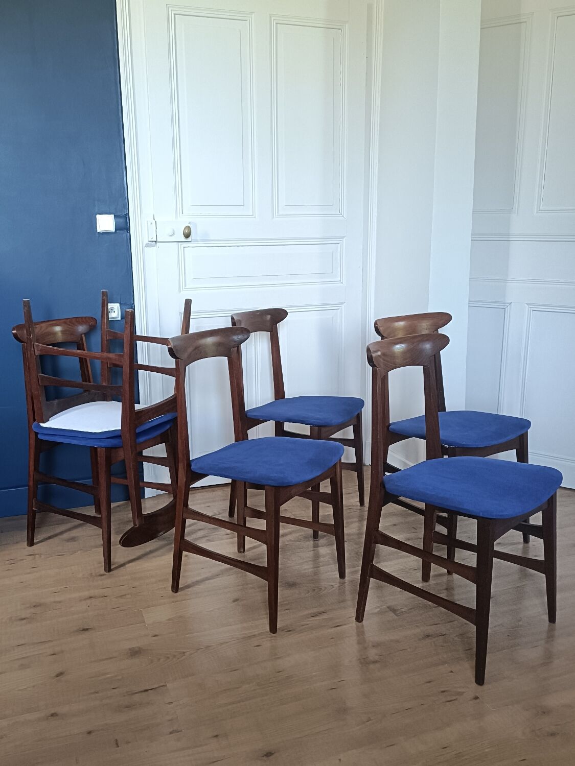 1960s Italian teak chairs in blue