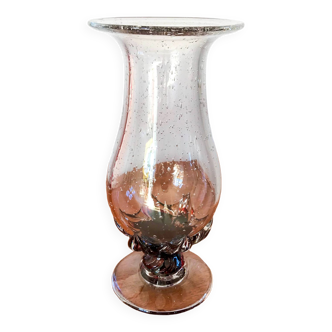 grand vase en verre bullé et pied travaillé style Biot années 70