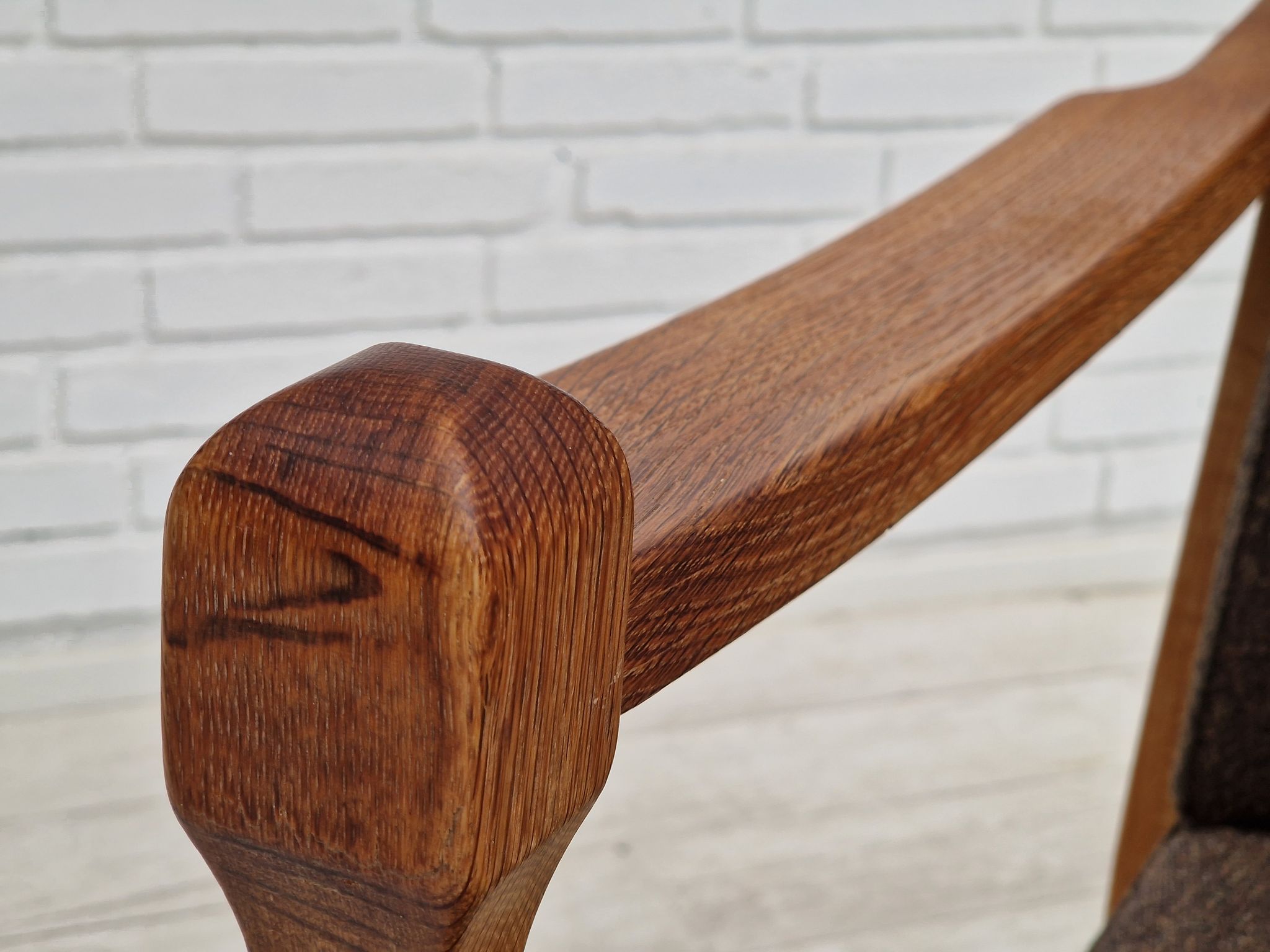 1970s, Danish design, oak wood armchair in furniture wool.